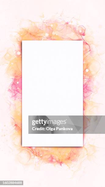 blank paper sheet on acrylic watercolor paints background - orange paint brush stroke stock pictures, royalty-free photos & images