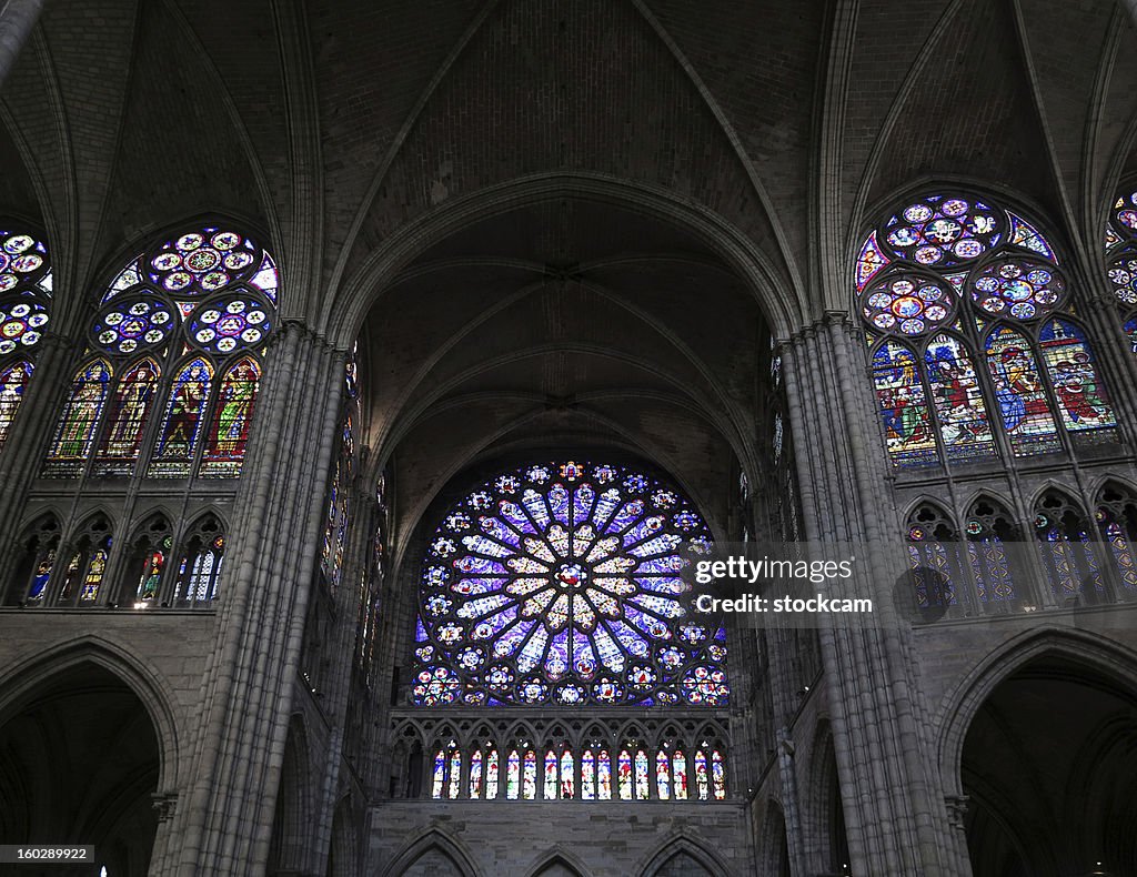 Stained glass rose window, Paris France
