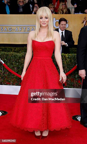 Actor Kaley Cuoco arrives at the 19th Annual Screen Actors Guild Awards at the Shrine Auditorium on January 27, 2013 in Los Angeles, California.