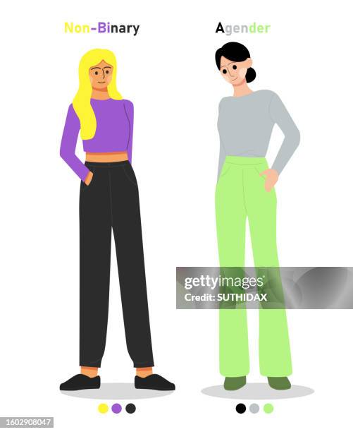 non-binary and agender character - third gender stock illustrations