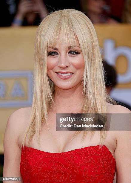 Actor Kaley Cuoco arrives at the 19th Annual Screen Actors Guild Awards at the Shrine Auditorium on January 27, 2013 in Los Angeles, California.