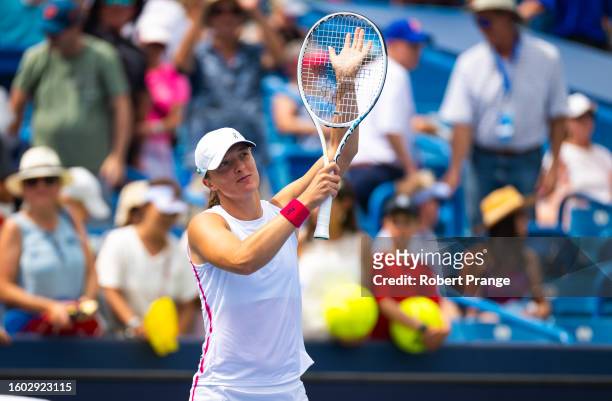 Iga Swiatek of Poland after defeating Danielle Collins of the United States second round on Day 4 of the Western & Southern Open at Lindner Family...