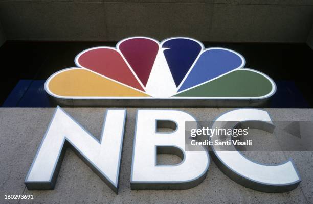 View of the NBC logo outside their Burbank studios in 1991 in Los Angeles, California.