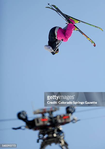 Ashley Battersby competes during the women's Ski Slopestyle finals at the ESPN X Games in Aspen, Colorado, Sunday, January 27, 2013.