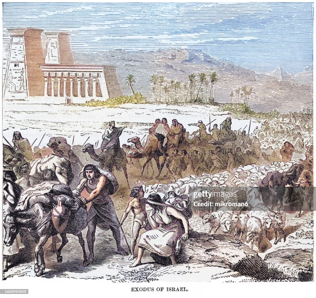 Old engraved illustration of exodus of Israel