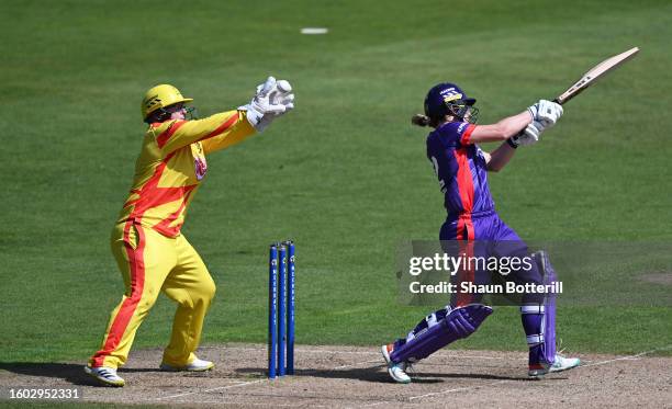 Lizelle Lee of Trent Rockets Women takes a catch to dismiss Georgia Wareham of Northern Superchargers Women during The Hundred match between Trent...