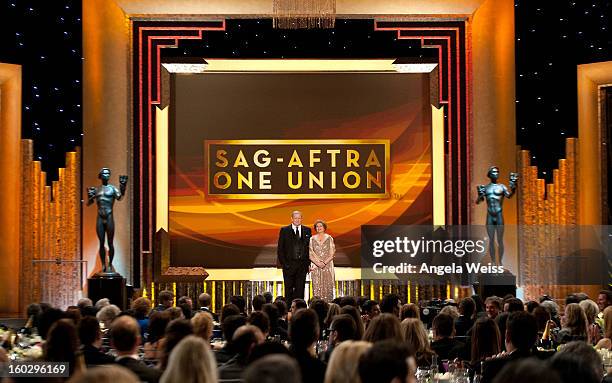 Co-Presidents Ken Howard and Roberta Reardon speak onstage during the 19th Annual Screen Actors Guild Awards at The Shrine Auditorium on January 27,...