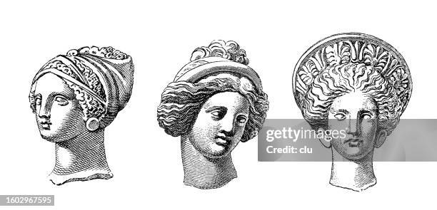 ancient greek female heads - bust sculpture stock illustrations