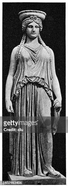 caryatid at the erechtheum - marble statue stock illustrations