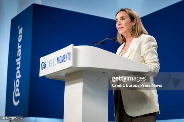 The secretary general of the Partido Popular, Cuca Gamarra, appears at a press conference after the meeting of the Steering Committee of the Partido...