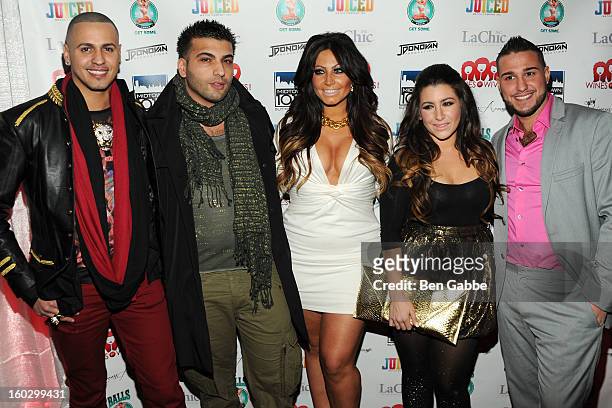 Miguel Allure, Jon Kutlu, Tracy DiMarco, Jessica Romano and Corey Eps attend "Jerseylicious" Season 5 Premiere Party at Midtown Sutton on January 28,...