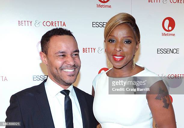Actors Lindsay Owen Pierre and Mary J. Blige attend the premiere of "Betty & Coretta" to celebrate with Lifetime and cast at Tribeca Cinemas on...