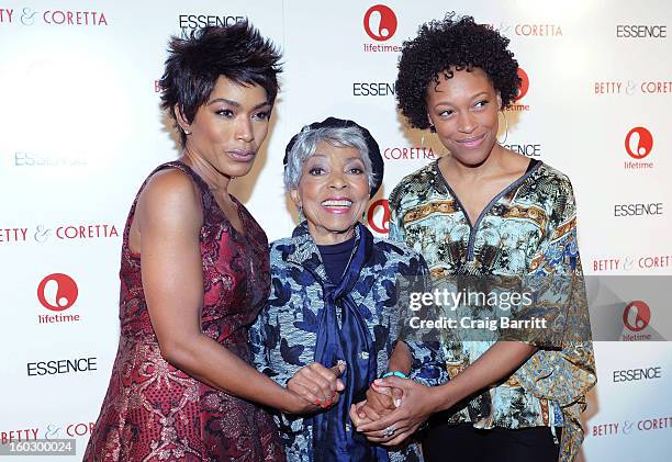 Actresses Angela Bassett, Ruby Dee and Cherise Boothe attend the premiere of "Betty & Coretta" to celebrate with Lifetime and cast at Tribeca Cinemas...