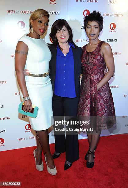 Mary J. Blige, Lifetime SVP Original Movies Tanya Lopez and Angela Bassett, attend the premiere of "Betty & Coretta" to celebrate with Lifetime and...