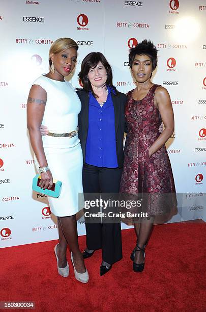 Mary J. Blige, Lifetime SVP Original Movies Tanya Lopez and Angela Bassett, attend the premiere of "Betty & Coretta" to celebrate with Lifetime and...