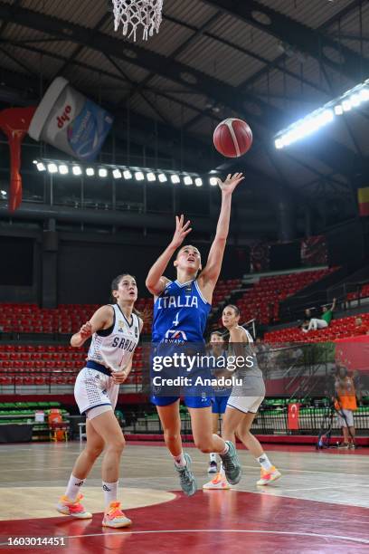 Emma Giacchetti of Italy in action against Jovana Popovic of Serbia during the FIBA U16 Women's European Championship match between Serbia and Italy...