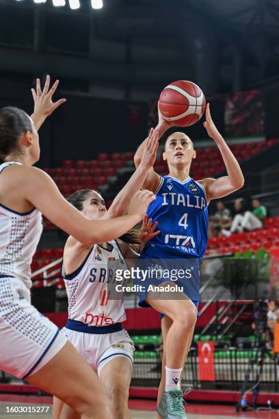 Emma Giacchetti of Italy in action against Jovana Popovic of Serbia during the FIBA U16 Women's European Championship match between Serbia and Italy...