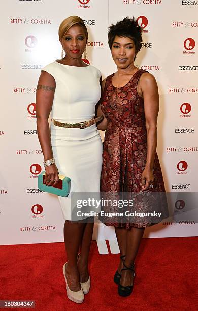 Angela Bassett and Mary J. Blige attend the "Betty & Coretta" premiere at Tribeca Cinemas on January 28, 2013 in New York City.