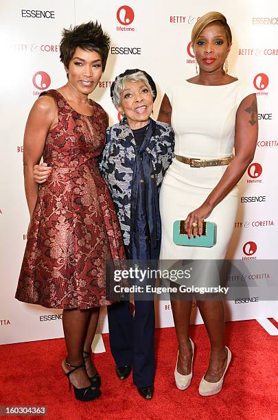 Angela Bassett, Ruby Dee, Mary J. Blige attend the "Betty & Coretta" premiere at Tribeca Cinemas on January 28, 2013 in New York City.