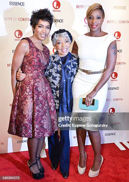 Angela Bassett, Ruby Dee, Mary J. Blige attend the "Betty & Coretta" premiere at Tribeca Cinemas on January 28, 2013 in New York City.