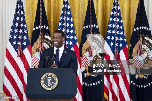 Michael Regan, administrator of the US Environmental Protection Agency , speaks during an event in the East Room of the White House in Washington,...