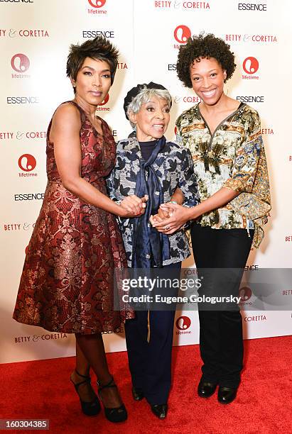 Angela Bassett, Ruby Dee and Cherise Boothe attend the "Betty & Coretta" premiere at Tribeca Cinemas on January 28, 2013 in New York City.