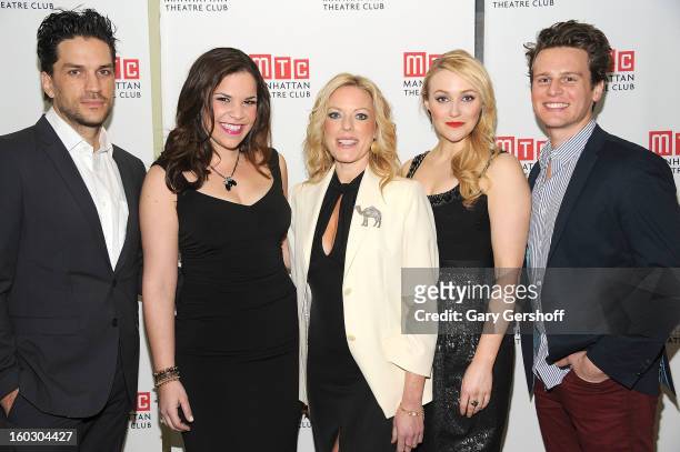Performers Will Swenson, Lindsay Mendez, Sherie Rene Scott, Betsy Wolfe and Jonathan Groff attend the 2012 Manhattan Theatre Club Benefit: An...