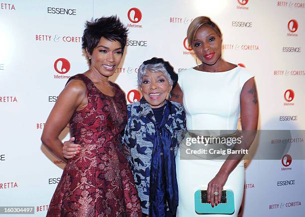 Actresses Angela Bassett, Ruby Dee and Mary J. Blige attend the premiere of "Betty & Coretta" to celebrate with Lifetime and cast at Tribeca Cinemas...