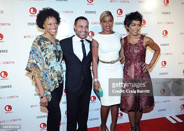 Actors Cherise Boothe, Lindsay Owen Pierre, Mary J. Blige and Angela Bassett attend the premiere of "Betty & Coretta" to celebrate with Lifetime and...