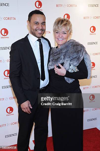 Actors Lindsay Owen Pierre and his mother attend the premiere of "Betty & Coretta" to celebrate with Lifetime and cast at Tribeca Cinemas on January...