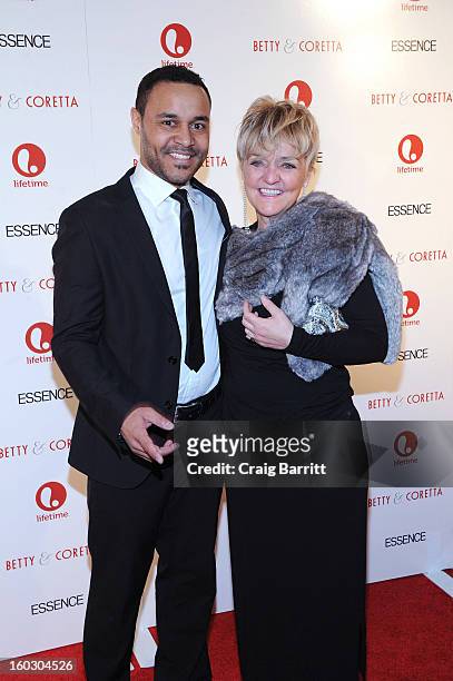Actors Lindsay Owen Pierre and his mother attend the premiere of "Betty & Coretta" to celebrate with Lifetime and cast at Tribeca Cinemas on January...