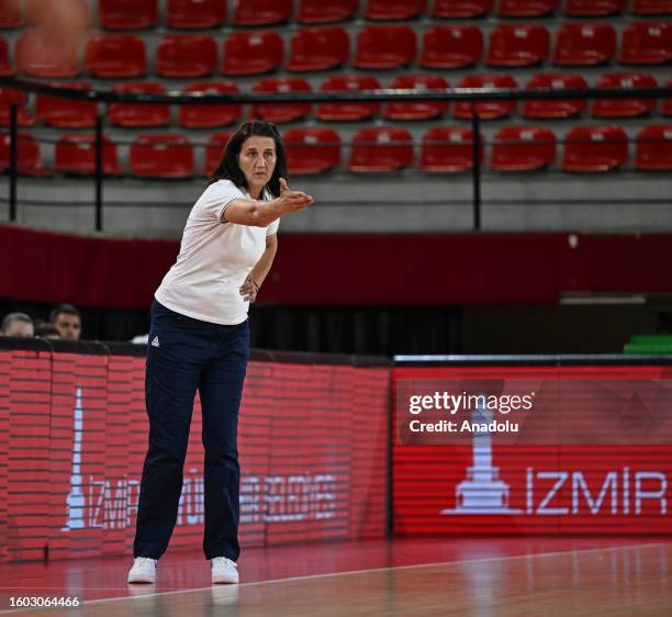 Head Coach of Serbia Vesna Dzuver reacts during the FIBA U16 Women's European Championship match between Italy and Serbia in Izmir, Turkiye on August...