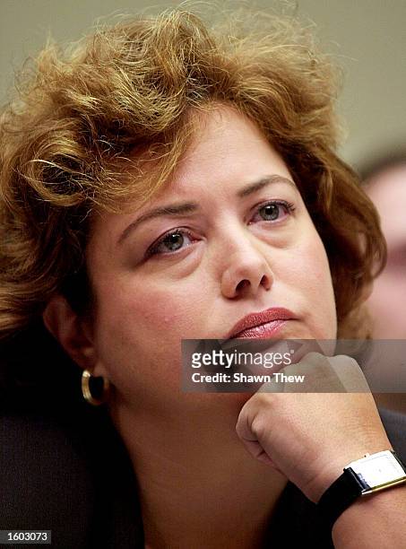 Hilary Rosen, President and CEO of the Recording Industry Association of America, listens before testifying before the House Committee on Energy and...
