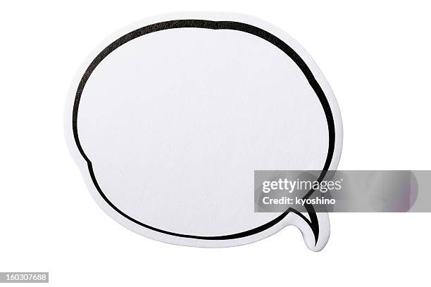 isolated shot of speech bubble adhesive note on white background - clipping path stockfoto's en -beelden