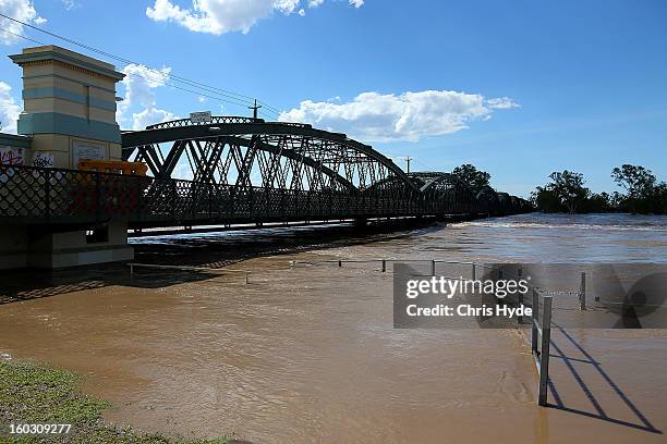 Burnett River rises as parts of southern Queensland experiences record flooding in the wake of Tropical Cyclone Oswald on January 29, 2013 in...