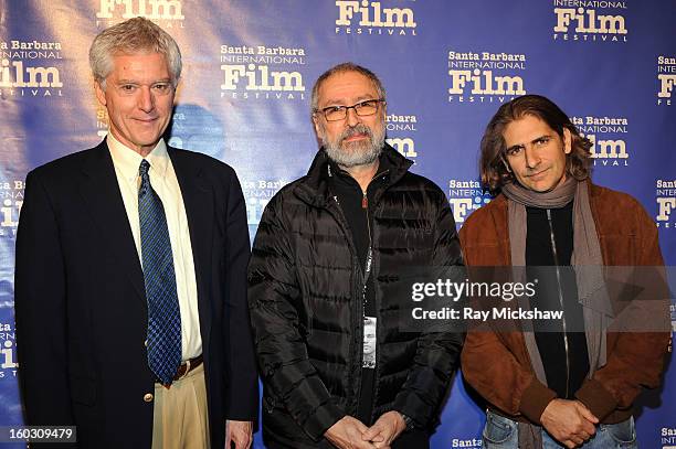 Buddhist practitioner Alan Wallace, director David Cherniak and actor Michael Imperioli attend a screening of "Retreat" at the 28th Santa Barbara...