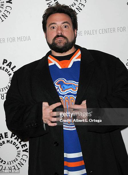 Director Kevin Smith arrives for The Paley Center for Media & Warner Bros. Home Entertainment Premiere of "Batman: The Dark Knight Returns, Part 2"...