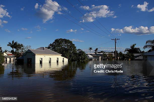 Houses are flooded as parts of southern Queensland experiences record flooding in the wake of Tropical Cyclone Oswald on January 29, 2013 in...