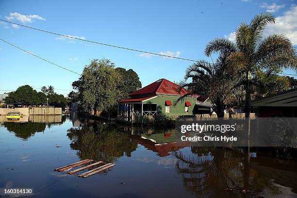 Houses are flooded as parts of southern Queensland experiences record flooding in the wake of Tropical Cyclone Oswald on January 29, 2013 in...