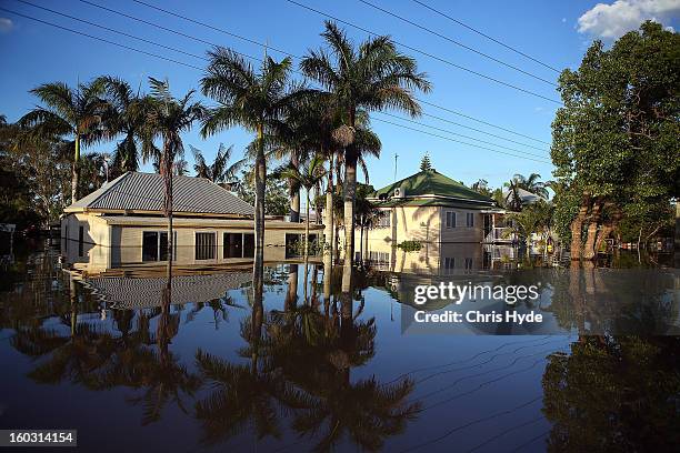 Houses are flooded as parts of southern Queensland experiences record flooding in the wake of Tropical Cyclone Oswald on January 29, 2013 in...