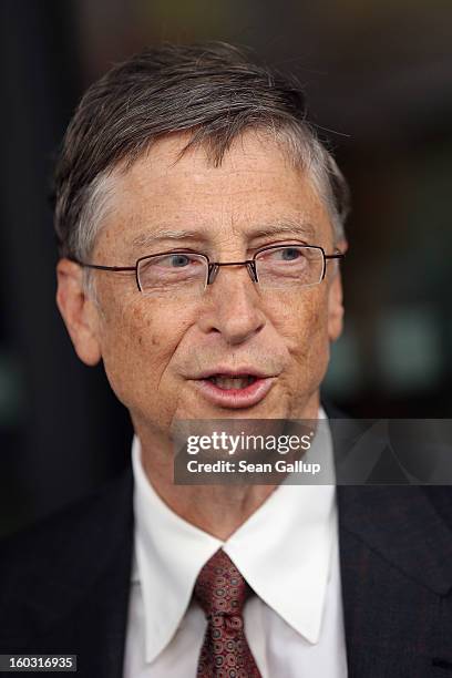 Microsoft founder Bill Gates departs after meeting with German Development Minister Dirk Niebel at the Development Ministry on January 29, 2013 in...