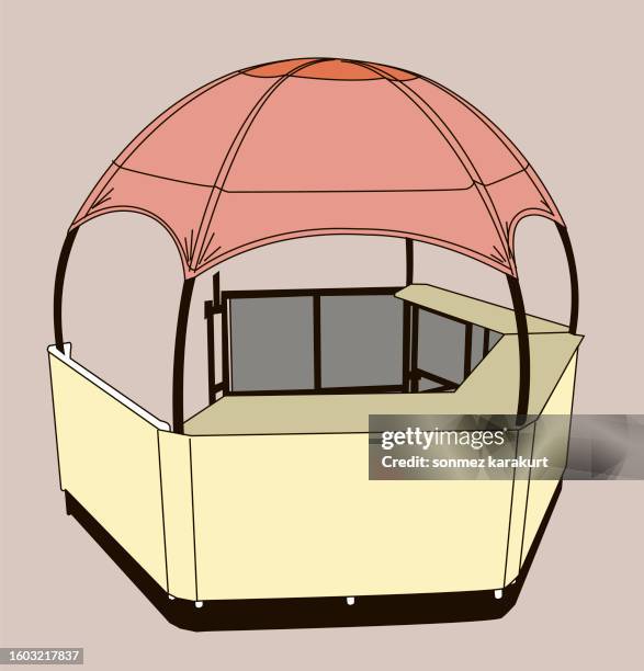 an empty buffet, stand, kiosk - flat pack stock illustrations