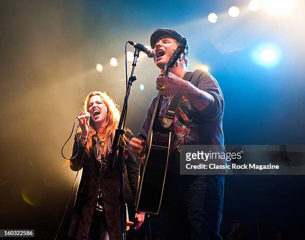 Corey Taylor and Lzzy Hale performing live on stage at Download Festival on June 8, 2012.