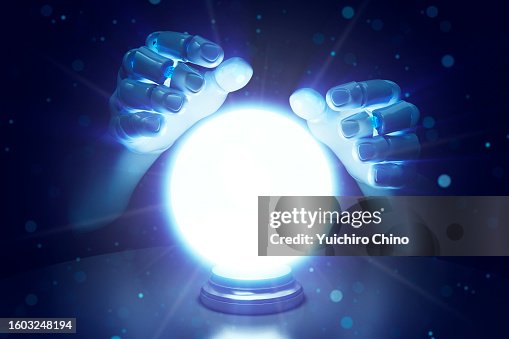 Robot fortune teller hand and crystal ball Robot fortune teller hand and crystal ball