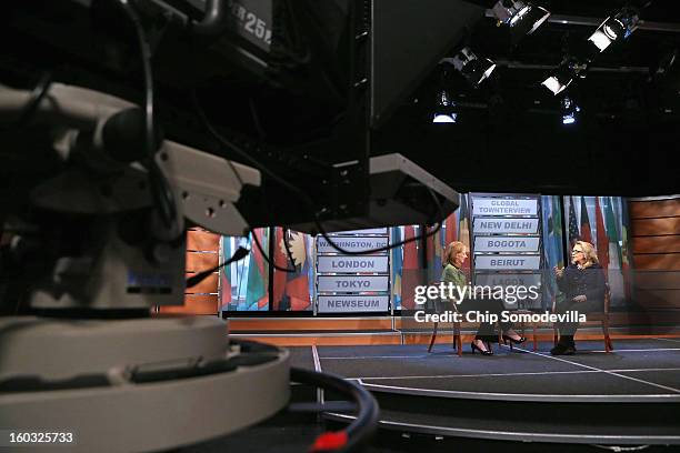 Secretary of State Hillary Clinton answers questions from students from around the world during a "Global Townterview" at the Newseum January 29,...