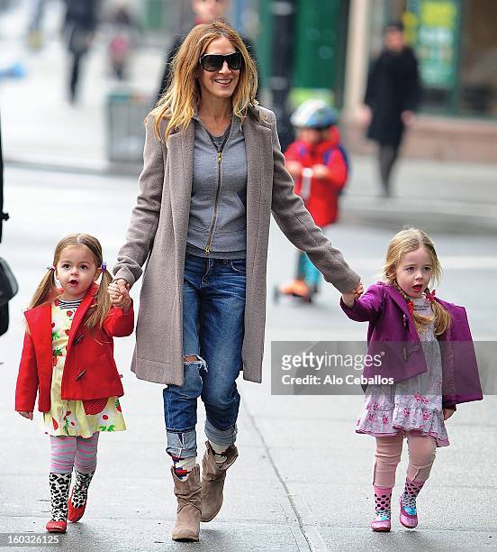 Sarah Jessica Parker, Marion Loretta Elwell Broderick and Tabitha Hodge Broderick are seen in the West Village on January 29, 2013 in New York City.