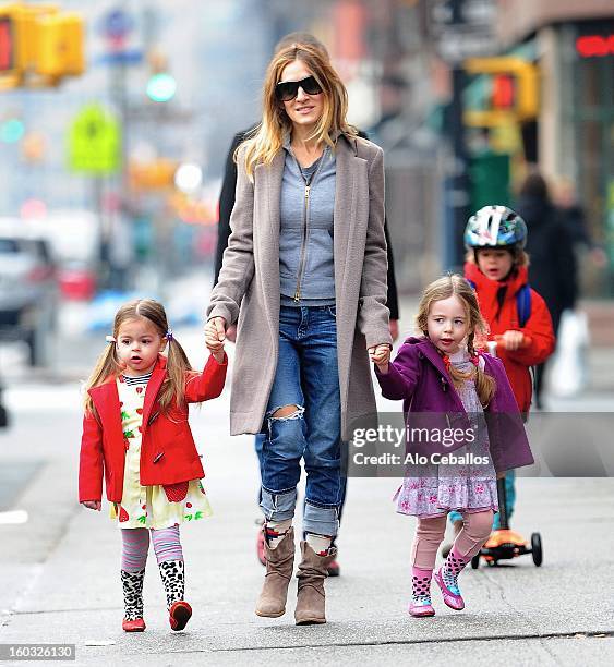 Sarah Jessica Parker, Marion Loretta Elwell Broderick and Tabitha Hodge Broderick are seen in the West Village on January 29, 2013 in New York City.