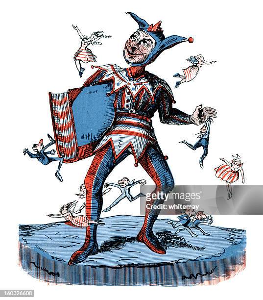 jester with fairies (victorian cartoon) - joker stock illustrations