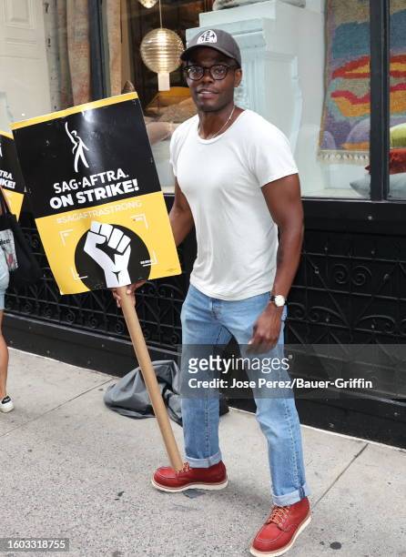 William Jackson Harper is seen on the SAG-AFTRA picket line on August 16, 2023 in New York City.