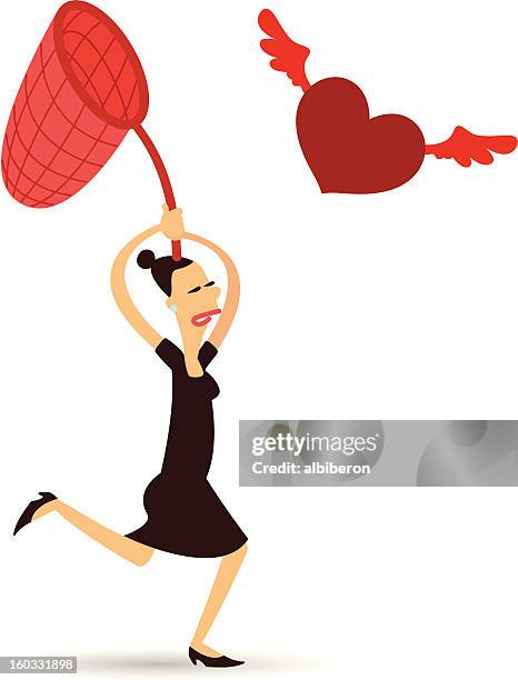 woman running after love - chasing butterflies stock illustrations